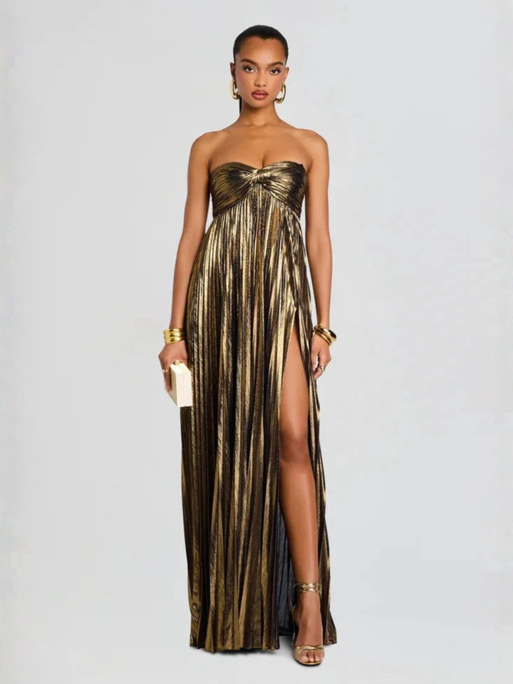 Robe Longue Plissée Bustier pour Femme de Soirée à Fente Haute