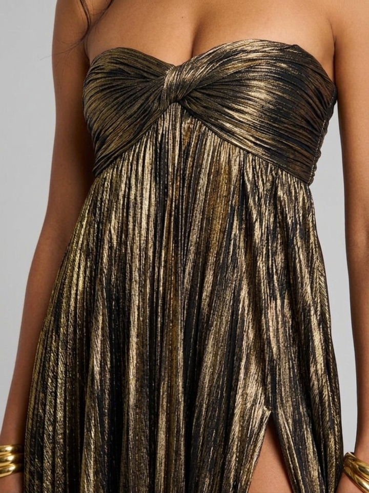 Robe Longue Plissée Bustier pour Femme de Soirée à Fente Haute