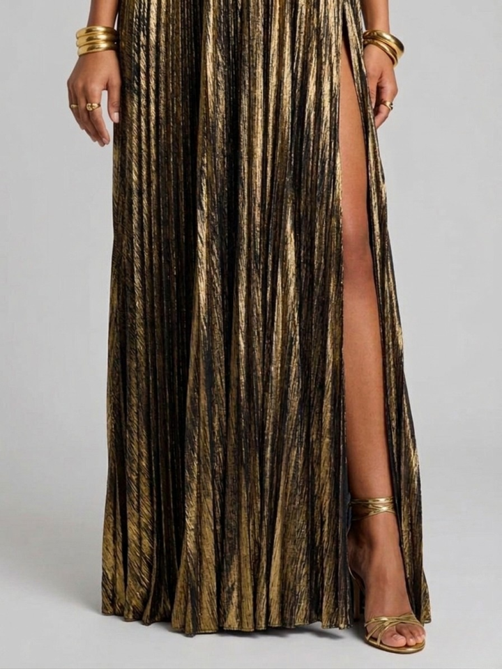 Robe Longue Plissée Bustier pour Femme de Soirée à Fente Haute