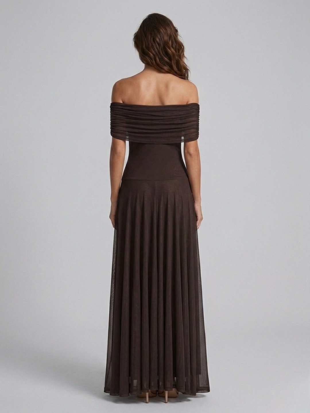 Robe longue drapée épaules nues pour femme