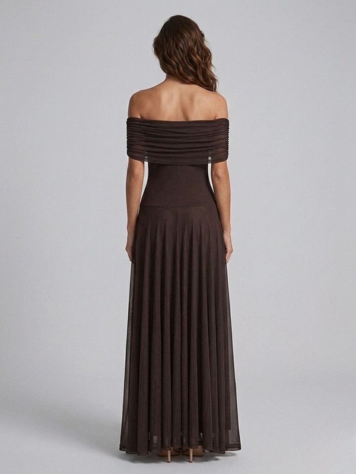 Robe longue drapée épaules nues pour femme