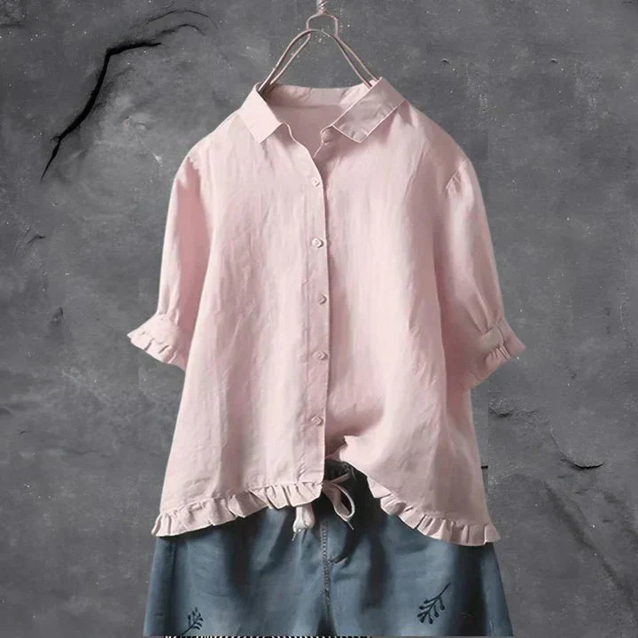 Chemise lin femme col claudine volants