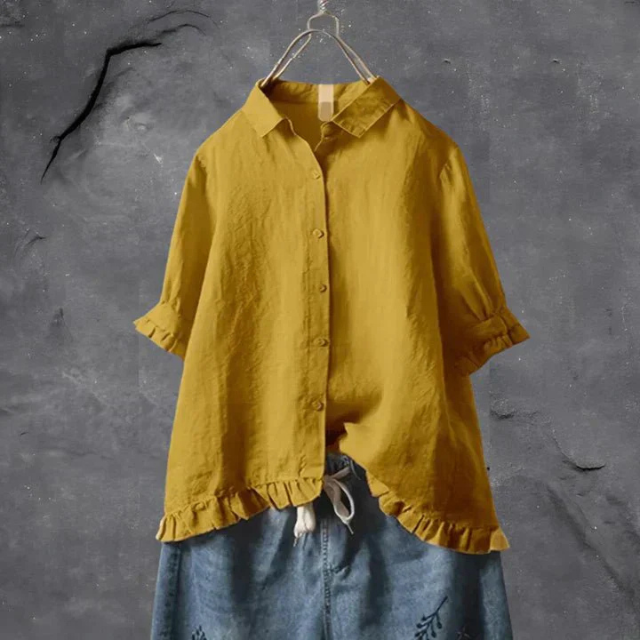 Chemise lin femme col claudine volants