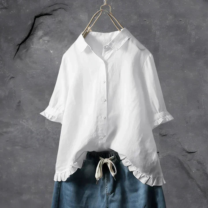 Chemise lin femme col claudine volants