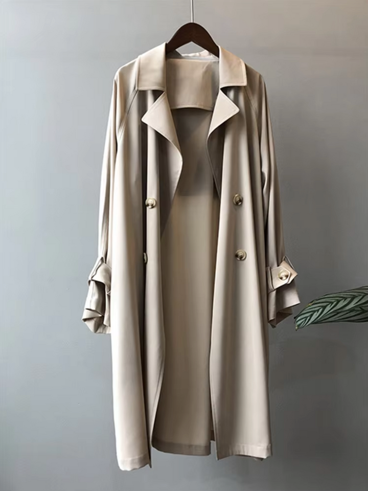 Elegantní dámský dlouhý dvouřadý trenčkot