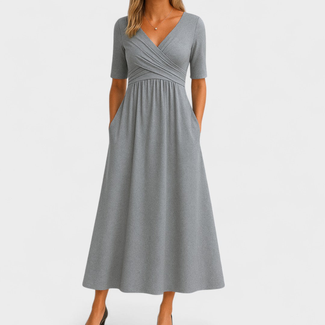Robe Midi Évasée à Col V pour Femme et Confort Quotidien