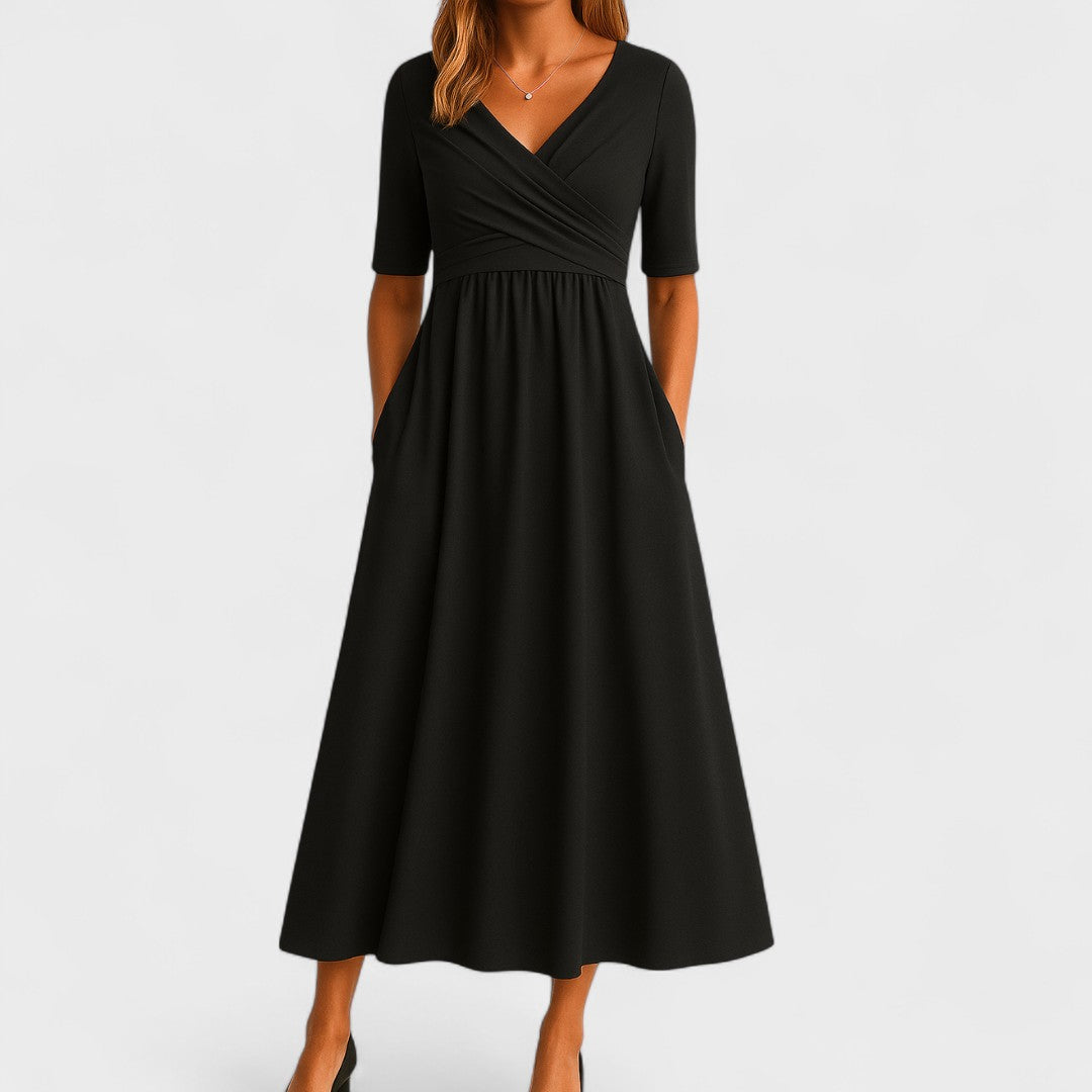 Robe Midi Évasée à Col V pour Femme et Confort Quotidien