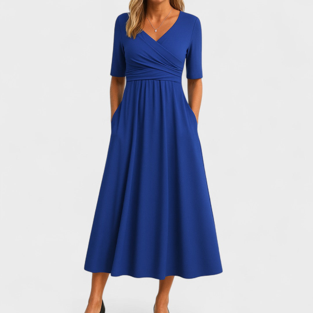 Robe Midi Évasée à Col V pour Femme et Confort Quotidien