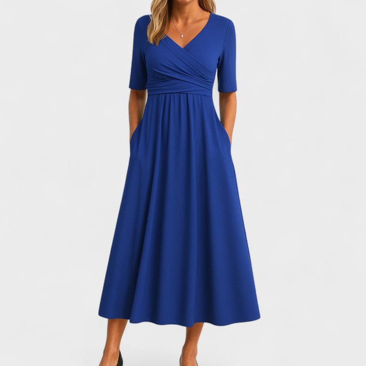Robe Midi Évasée à Col V pour Femme et Confort Quotidien