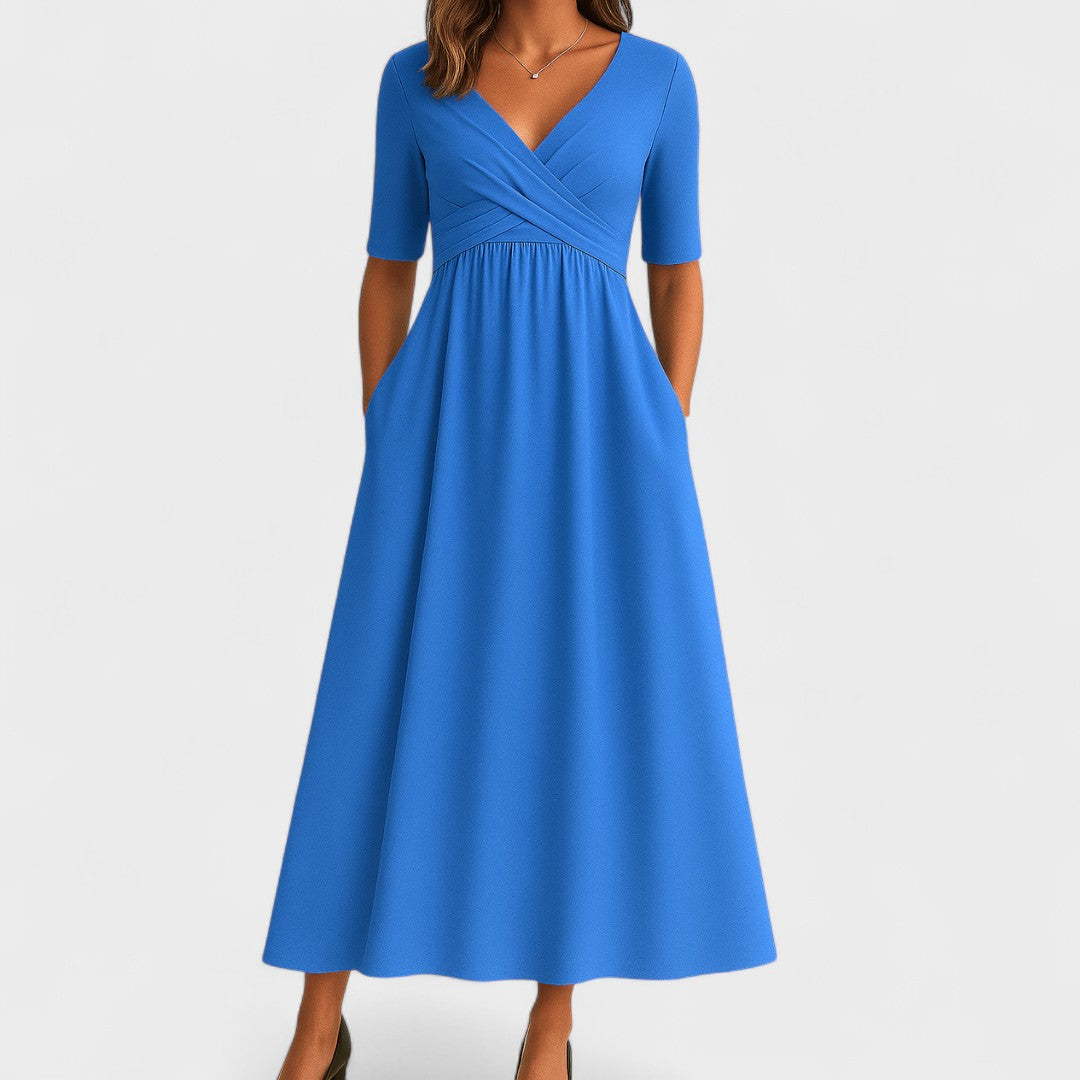 Robe Midi Évasée à Col V pour Femme et Confort Quotidien