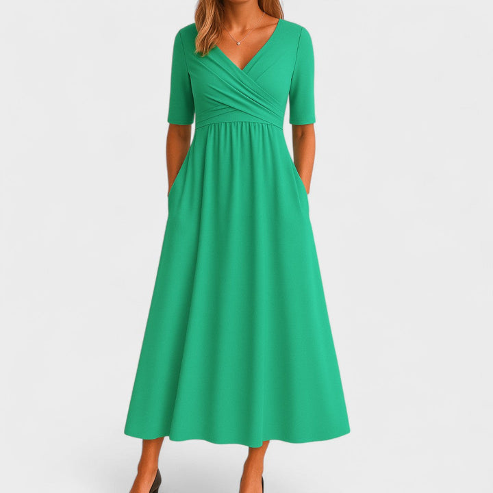 Robe Midi Évasée à Col V pour Femme et Confort Quotidien
