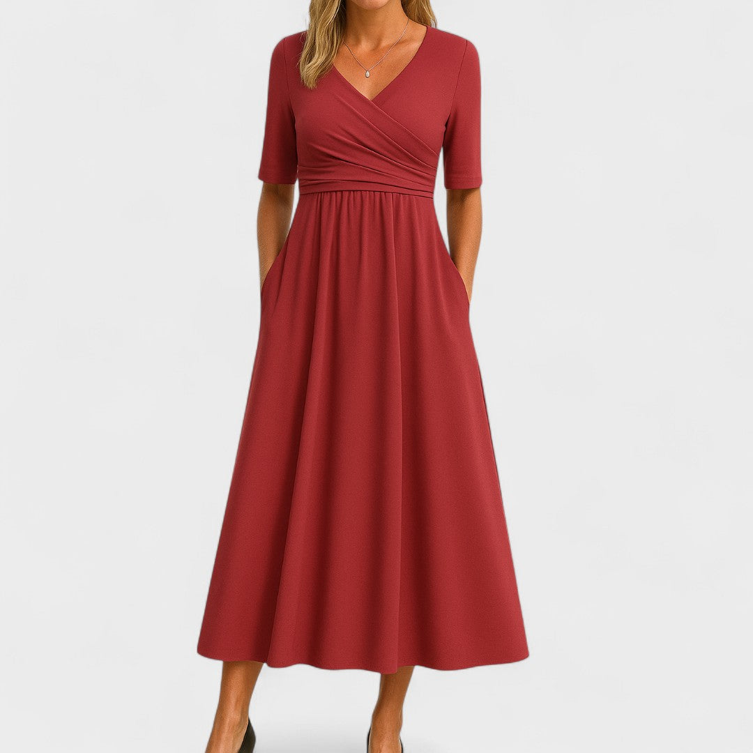 Robe Midi Évasée à Col V pour Femme et Confort Quotidien