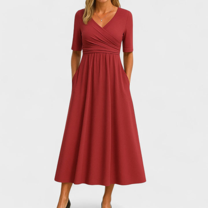 Robe Midi Évasée à Col V pour Femme et Confort Quotidien