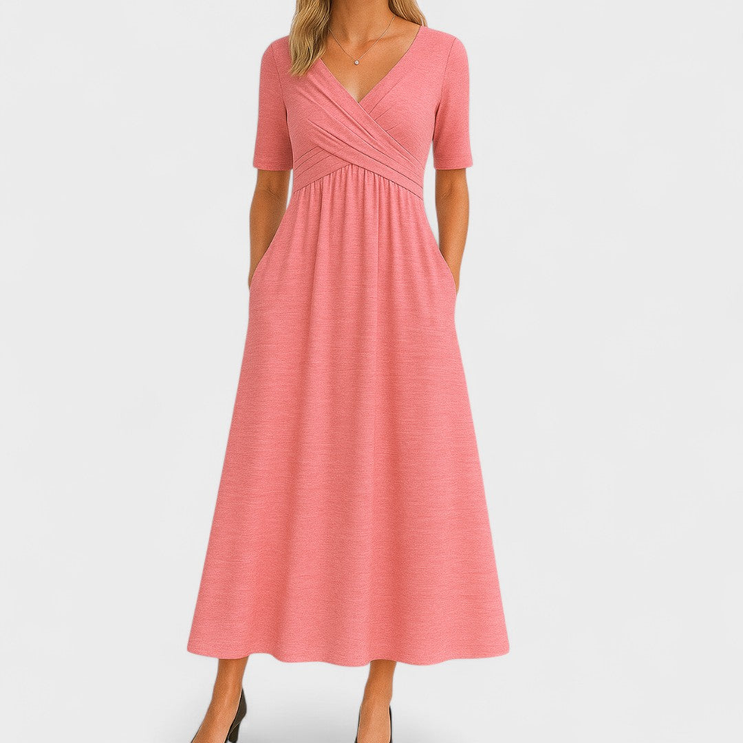 Robe Midi Évasée à Col V pour Femme et Confort Quotidien