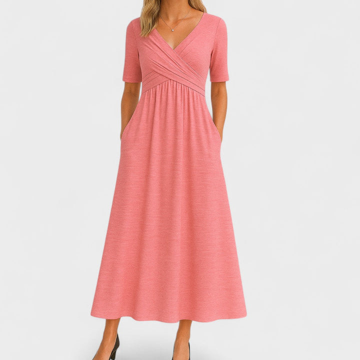 Robe Midi Évasée à Col V pour Femme et Confort Quotidien