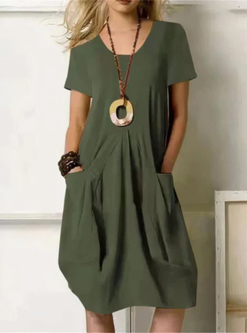 Robe midi coton poches femme