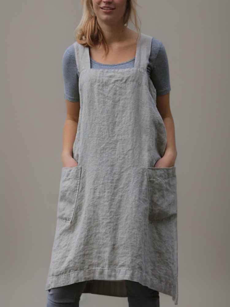 Robe Tablier Femme Décontractée à Grandes Poches