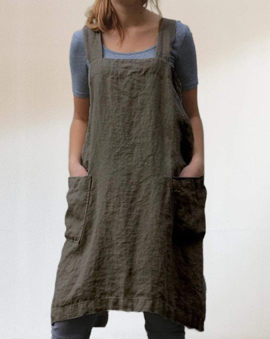 Robe Tablier Femme Décontractée à Grandes Poches