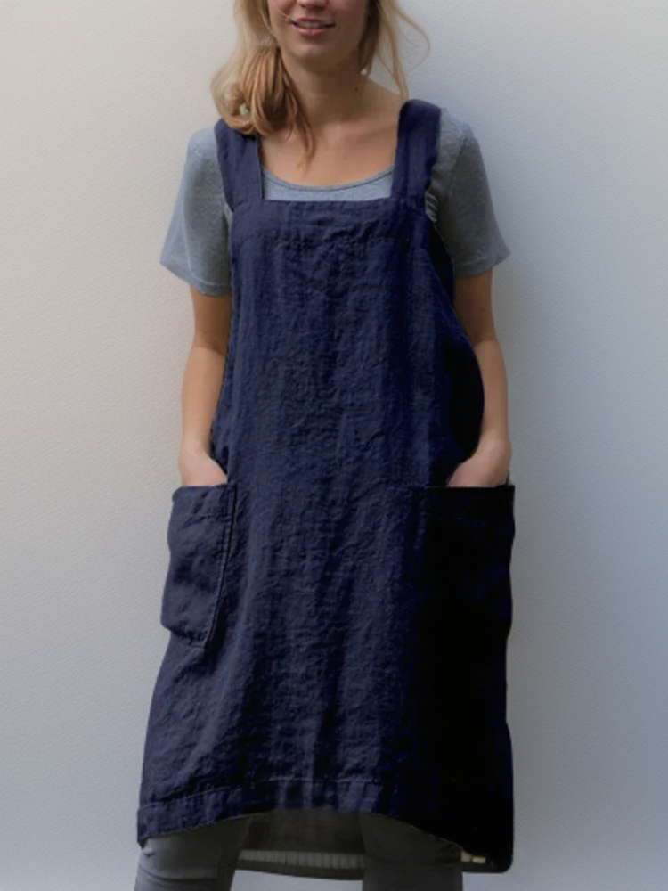 Robe Tablier Femme Décontractée à Grandes Poches