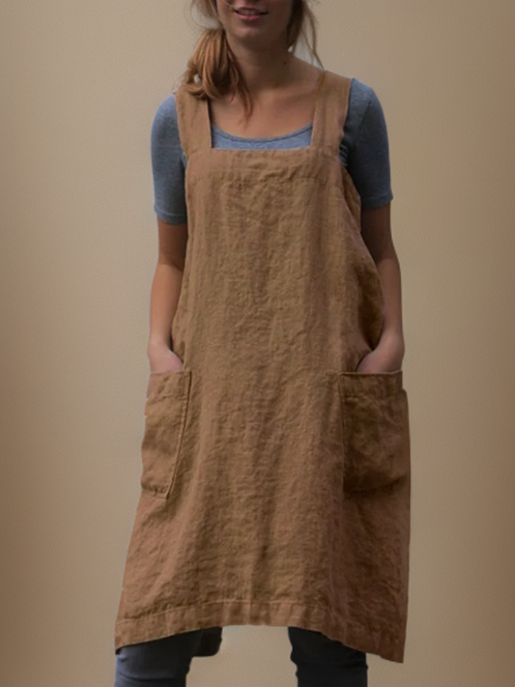 Robe Tablier Femme Décontractée à Grandes Poches