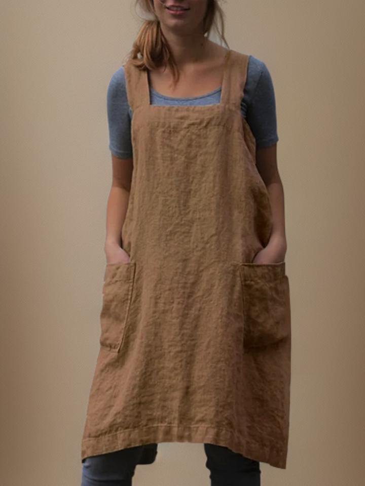 Robe Tablier Femme Décontractée à Grandes Poches
