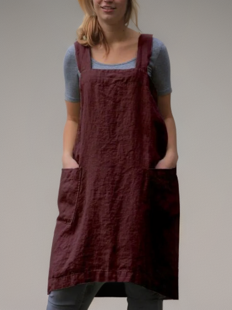 Robe Tablier Femme Décontractée à Grandes Poches