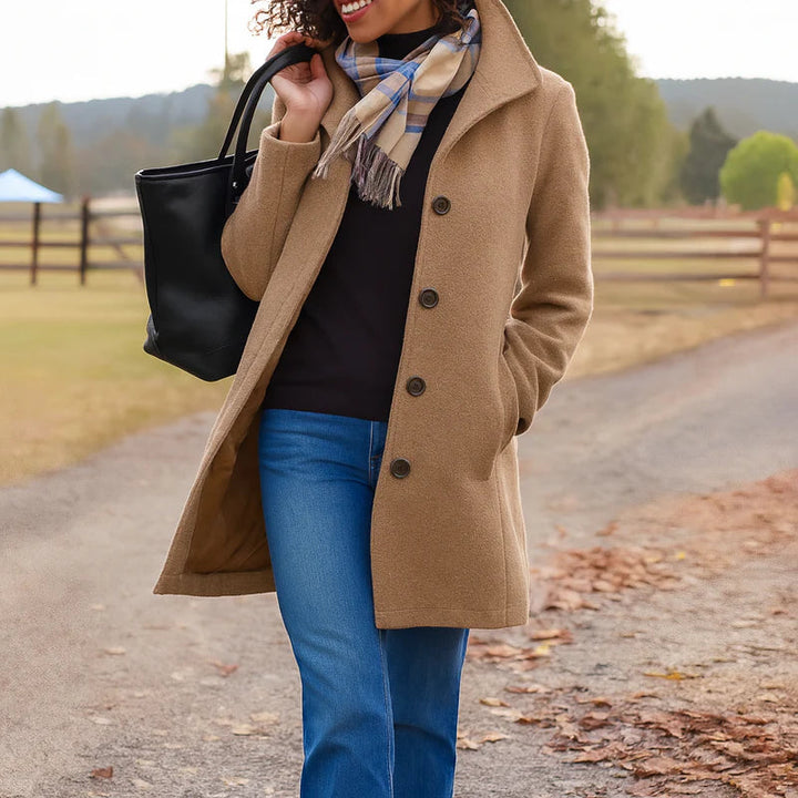 Manteau Long Femme Élégant avec Col Tailleur