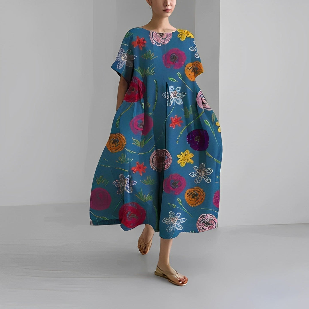Vestito midi da donna stampato a taglio ampio