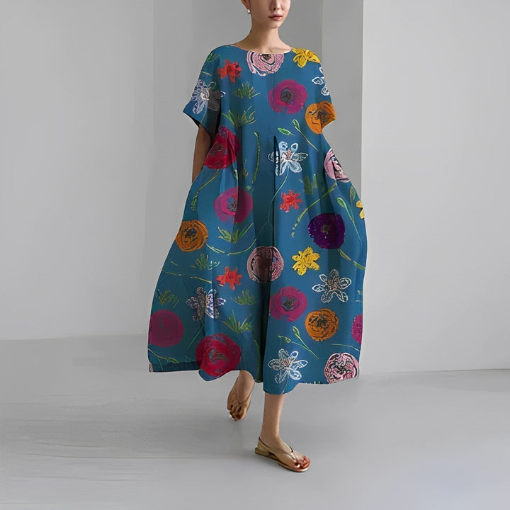Vestito midi da donna stampato a taglio ampio