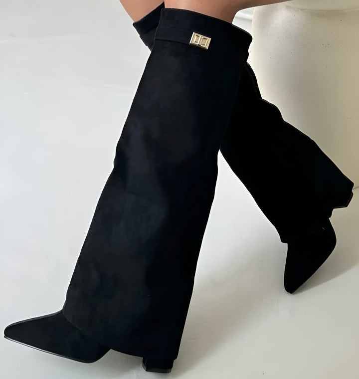 Bottes en Daim à Talon Carré et Boucle pour Femme