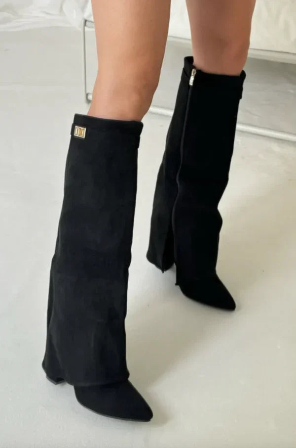 Bottes en Daim à Talon Carré et Boucle pour Femme