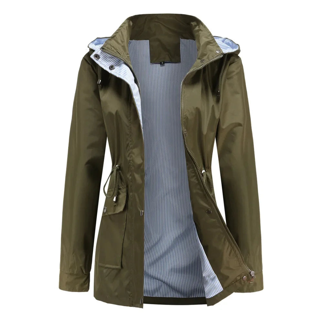 Trench impermeabile da donna con cappuccio rimovibile