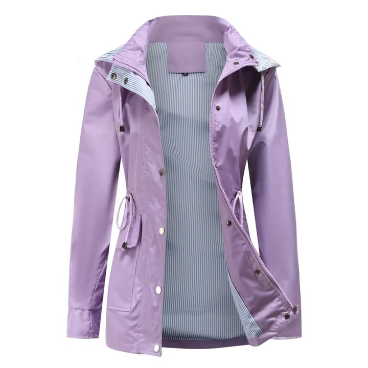 Trench impermeabile da donna con cappuccio rimovibile