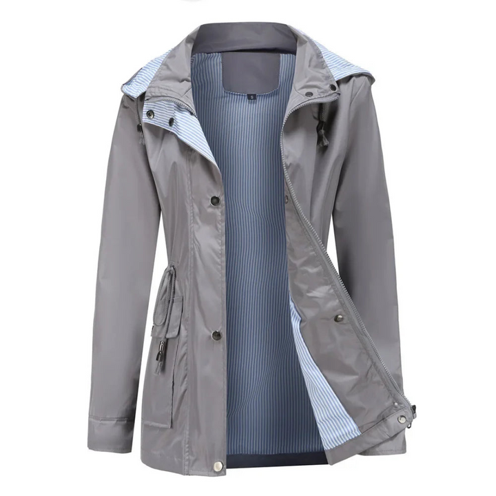 Trench impermeabile da donna con cappuccio rimovibile