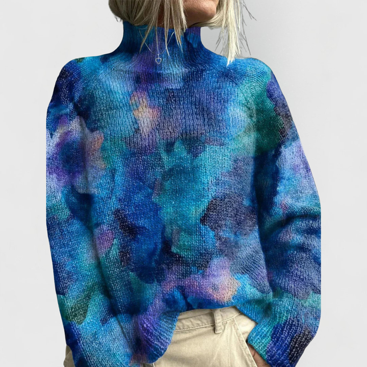 Maglione da donna a collo alto con stampa floreale vintage
