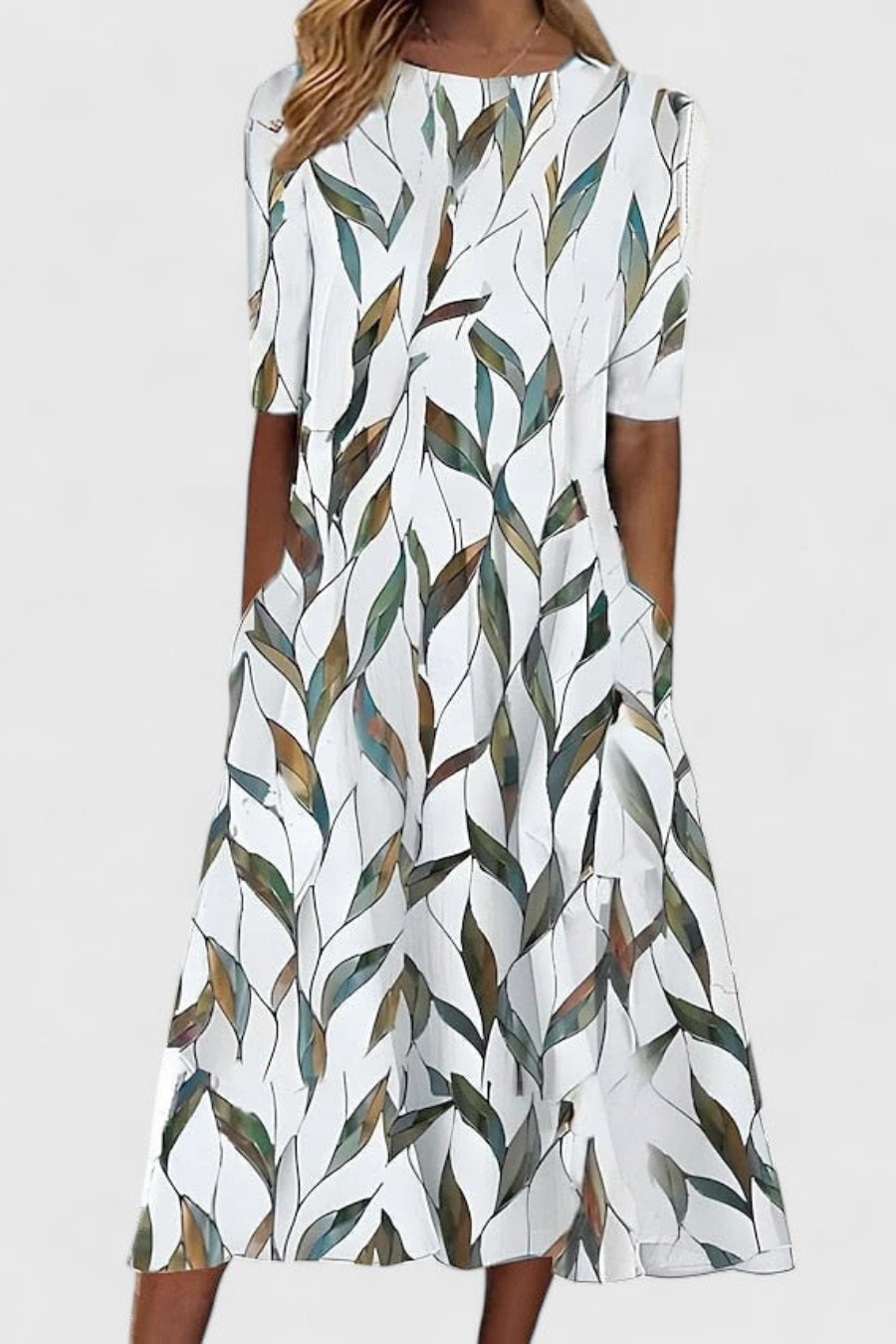 Robe midi coton imprimé botanique femme