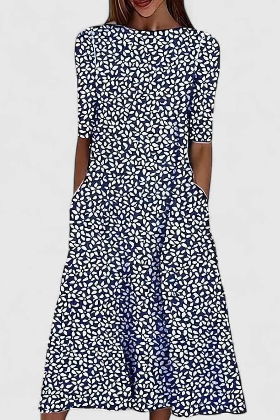 Robe midi coton imprimé botanique femme