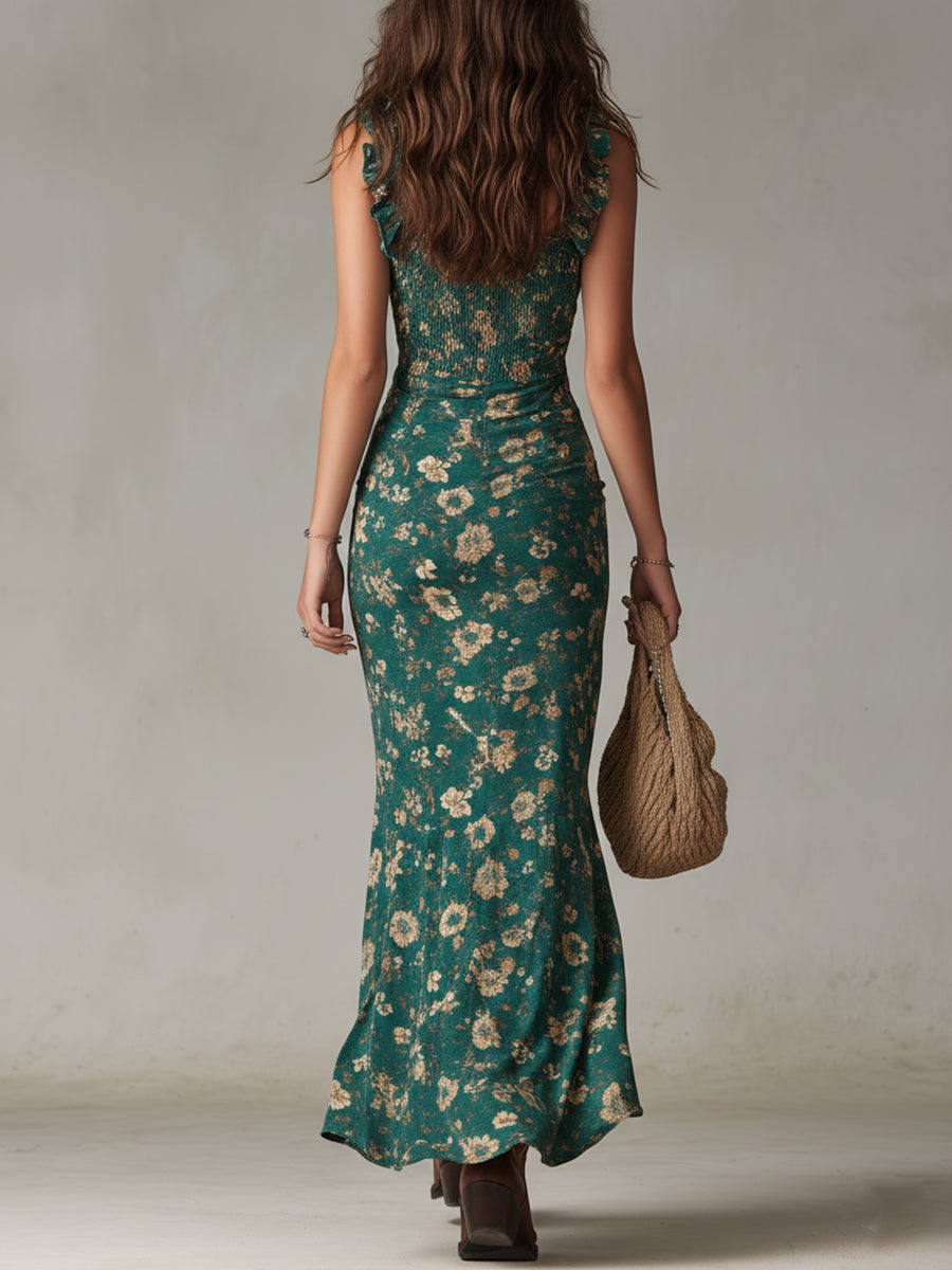 Robe Longue Bohème Volants Fleurie Femme