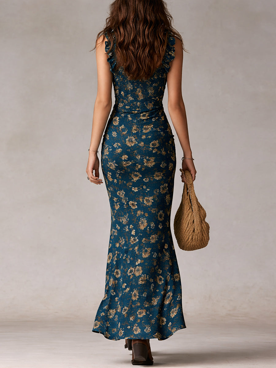 Robe Longue Bohème Volants Fleurie Femme