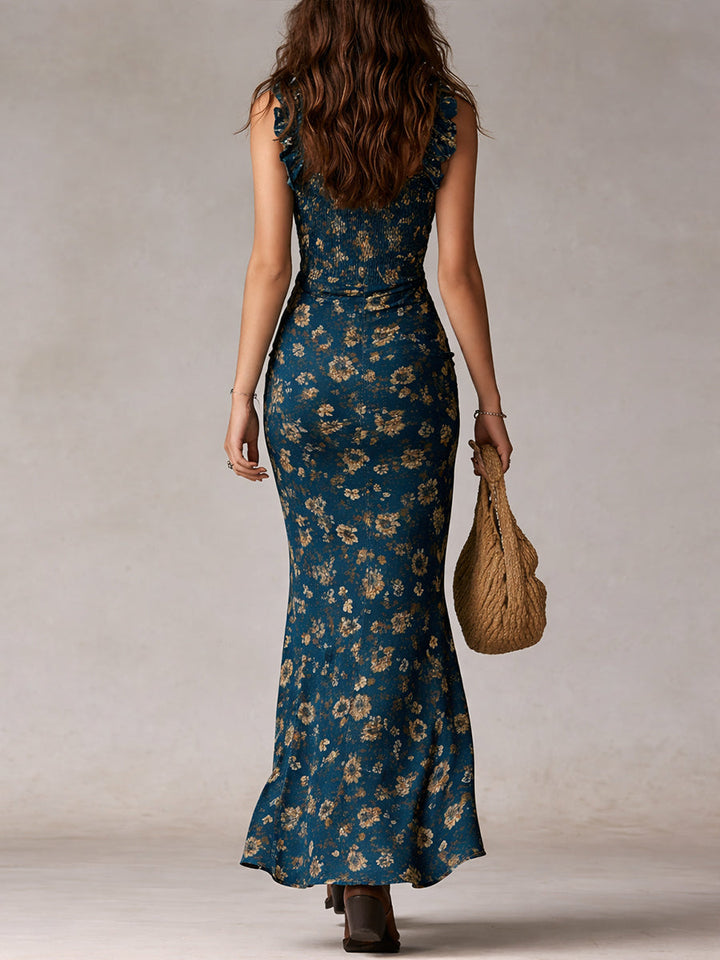 Robe Longue Bohème Volants Fleurie Femme