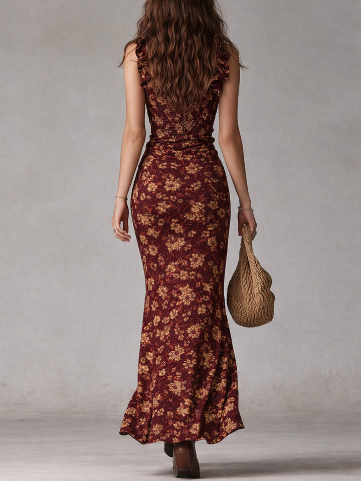 Robe Longue Bohème Volants Fleurie Femme