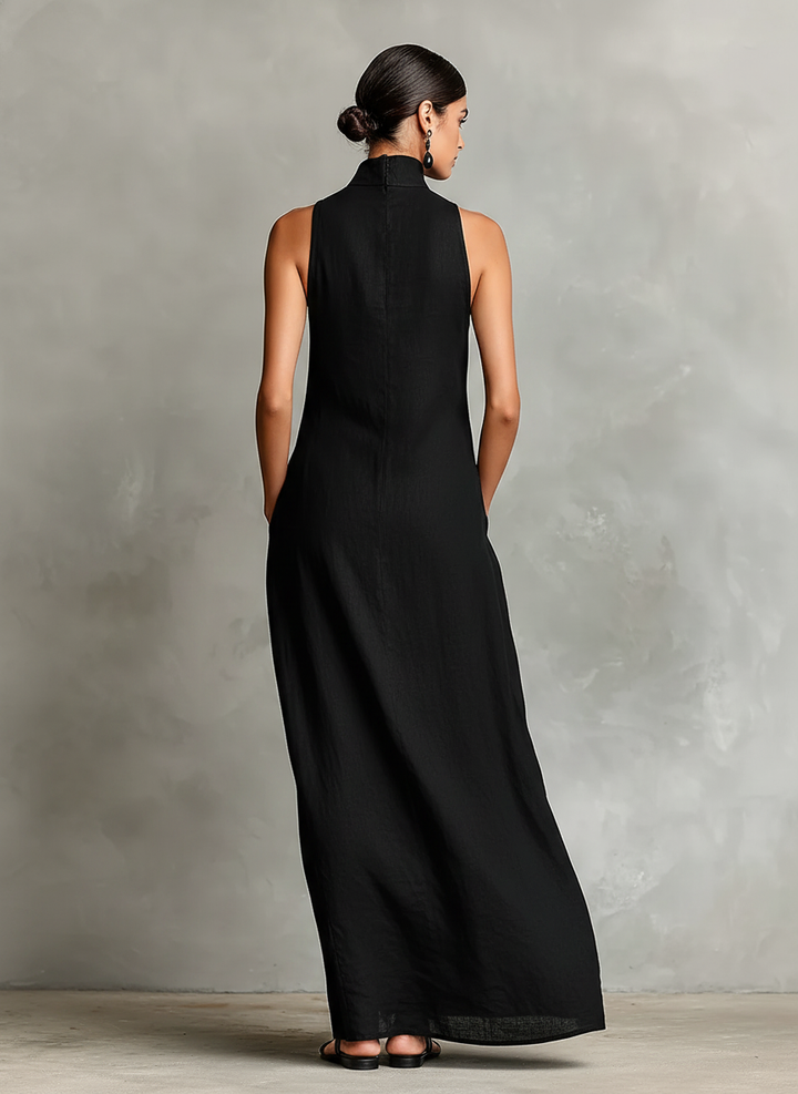 Elegant Long Sleeveless Women's Dress with a High Neck