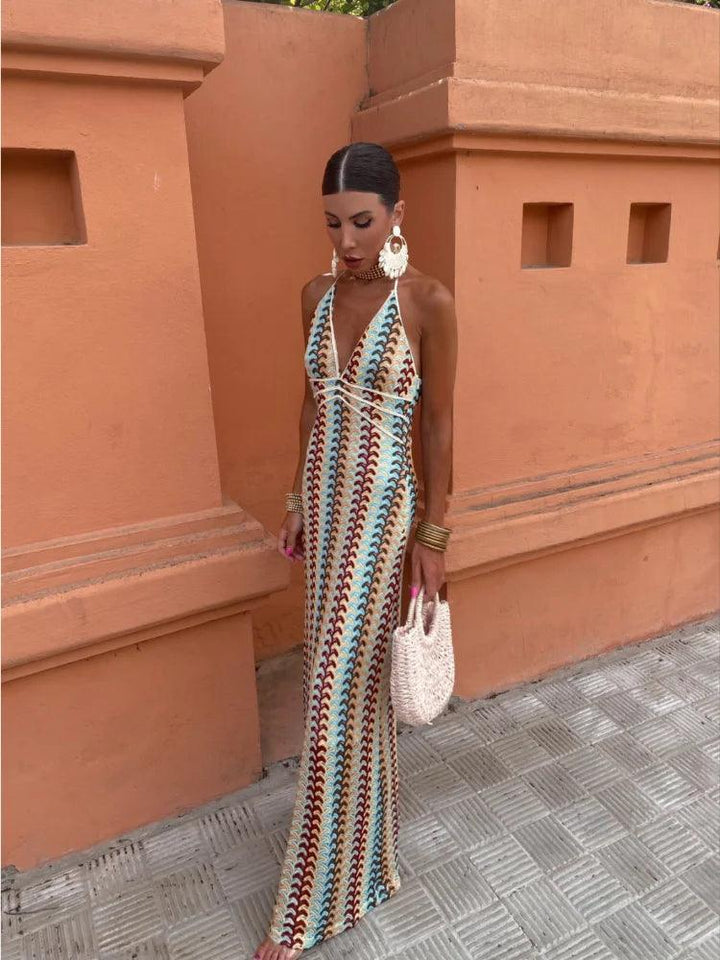 Dámské dlouhé šaty s odhalenými zády, elegantní bohémský styl