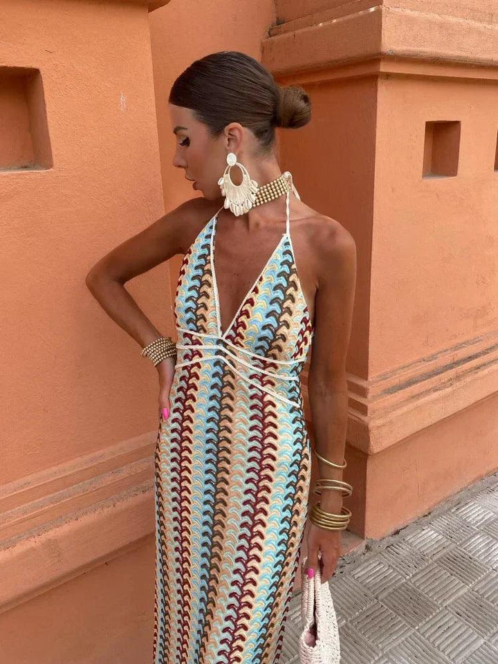 Dámské dlouhé šaty s odhalenými zády, elegantní bohémský styl