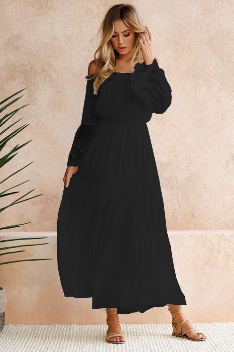 Robe Maxi Dentelle Épaules Nues pour femme