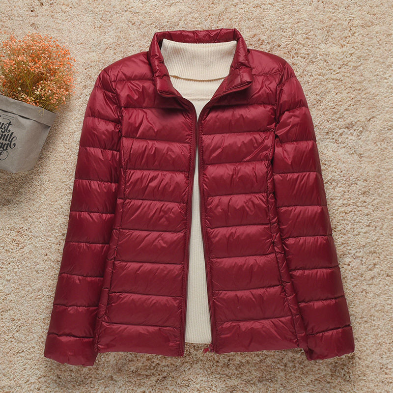 Lightweight Women's Down Jacket with Hood and Zipper Closure
