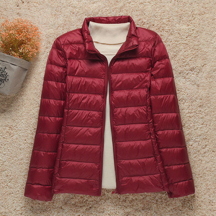 Lightweight Women's Down Jacket with Hood and Zipper Closure