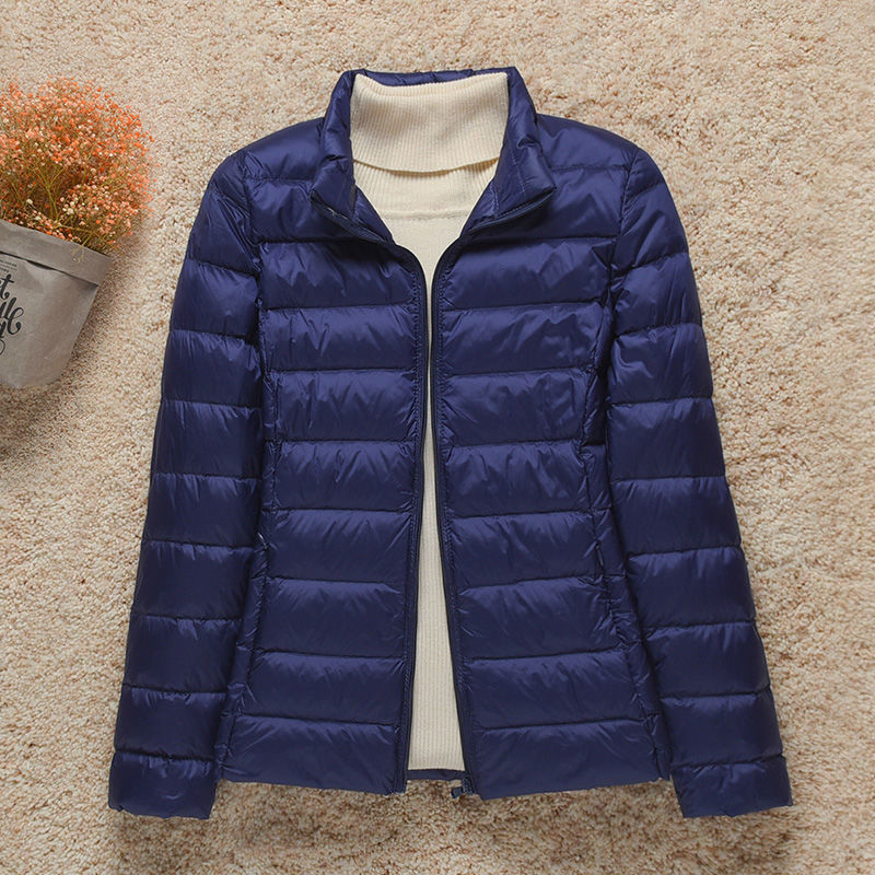 Lightweight Women's Down Jacket with Hood and Zipper Closure