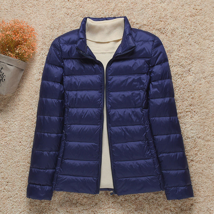 Lightweight Women's Down Jacket with Hood and Zipper Closure