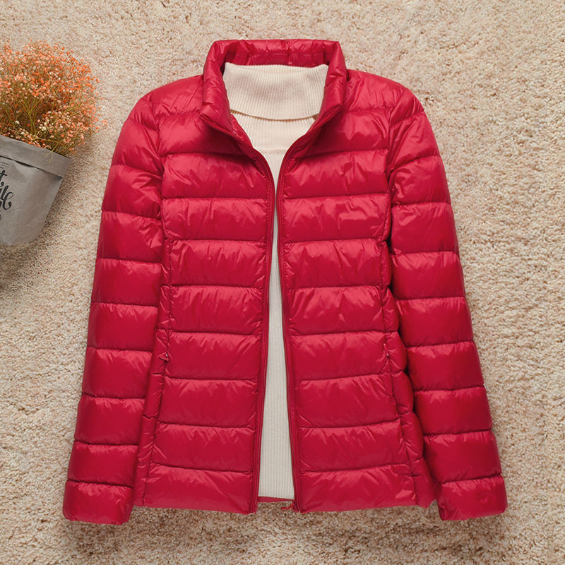 Lightweight Women's Down Jacket with Hood and Zipper Closure